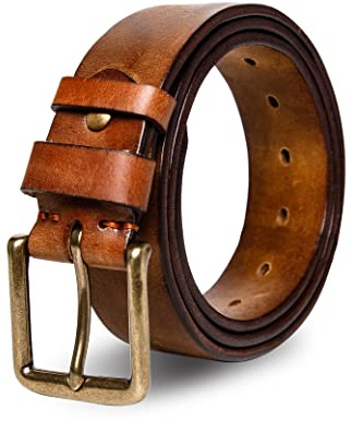 wolksprong Thicken Full Grain Leather Mens Belt Heavy Duty Work Belt High Hardness Buckle Packed In Gift Box (Brown, 40(Fit Pants Size 38))