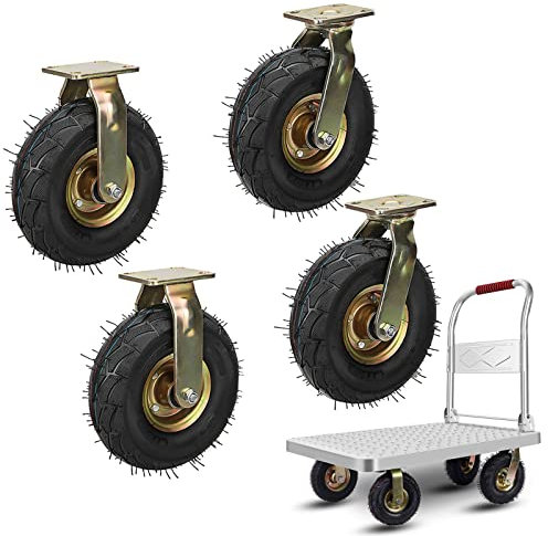 LIGUOYI Schwerlastrollen Ø 200mm 250mm Luftreifen 4 Stück Heavy Duty Gummi Stielrollen 2 Lenkrolle + 2 Bockrolle, Geräuschlose 360° Drehung, Möbelrolle Groß Transportwagen -Ersatzräder (Size : Ø20cm)