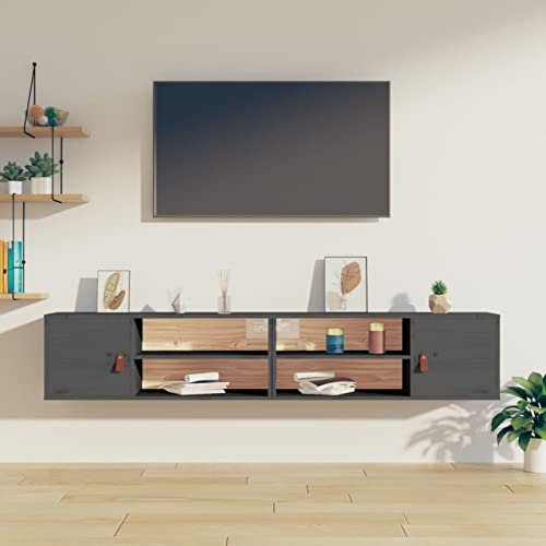 ZEYUAN Wandschränke 2 STK Hängeschrank, Fernsehschrank, Sideboard Hängend, Tv Cabinet, Sideboard Tv Lowboard, Grau 80x30x30 cm Massivholz Kiefer