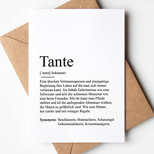 KAMEWI® Grußkarte TANTE Definition | Klappkarte mit Briefumschlag aus Kraftpapier | Bedanken Geschenk Baby Schwangerschaft Ankündigung Vorfreude Geburtstag Familie Du wirst Tante Onkel