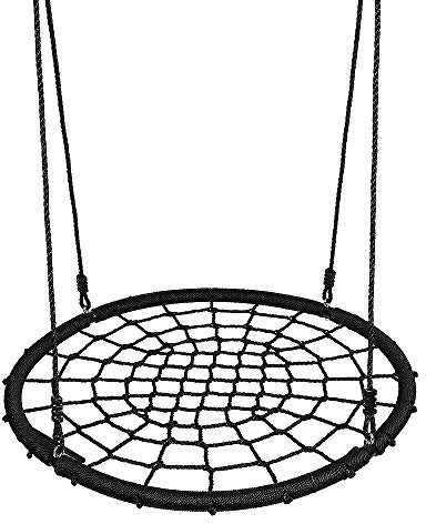 Balançoire nid d'oiseau Maille Filet 100 cm à Suspendre Ajustable Enfant Adulte Jardin extérieur 150 kg, Balançoire à assiettenoir,Noir