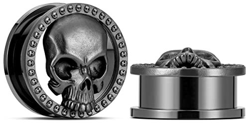 ERKUOO 2PCS Totenkopf Ohrmesser Schrauben Ohrstöpsel Tunnel Ohr Fleisch Tunnel Piercing Ohrringe Kleiderbügel Expander Stretcher 14mm