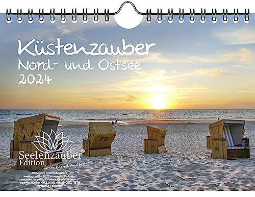 Küstenzauber Nord- und Ostsee DIN A5 Wandkalender für 2024 Küste Meer Urlaub - Geschenkset Inhalt: 1x Kalender, 1x Weihnachtskarte (insgesamt 2 Teile)