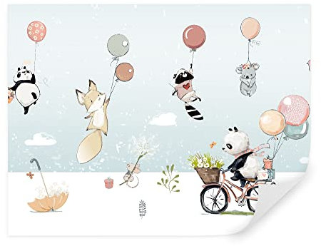 TAPEKO Papier Peint Chambre Enfant 400x280 cm 3D Effet Panda sur Vélo Animaux sur Ballon pour Garçon Fille Papier Peint intissé plus u62013