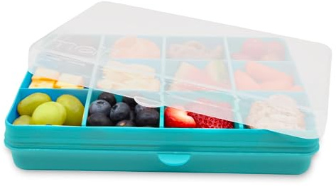 melii Snackle Box - Unterteilte Snack-Behälter, Lebensmittelaufbewahrung für Kinder, herausnehmbare Trennwände, Kunst & Handwerk, Perlen, BPA-frei - 12 Fächer (blau)
