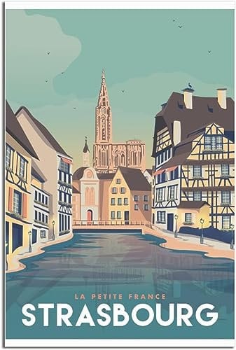 Dekorative Gemälde La Petite France Straßburg Vintage Reise Poster Malerei Wand Kunst Wandbild Leinwand Dekorative Gemälde Ungerahmt 30x45cm
