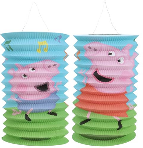 com-four® 2X Zuglaterne für Kinder - Papierlampion zur Herbstzeit - Martinslaterne für Lichterumzug - Papierlaterne zu Halloween und Sankt Martin - Faltlaterne (2 Stück - Ø 15cm Schwein)