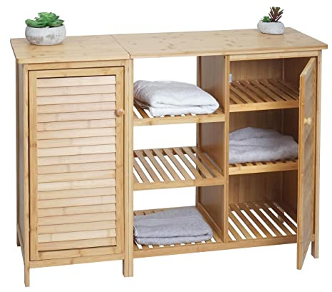 Mendler Badezimmerschrank HWC-B18AM 2 Türen Bambus 87x99x33cm | Regal, Kommode, Badschrank, Badregal