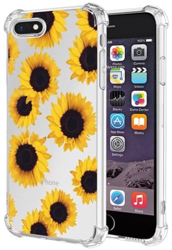 Jhxtech Phone Case for iPhone 6 Case, iPhone 6S, Apple 6 girls women, Slim Shockproof Clear Floral Pattern Soft Flexible TPU Protective Cover for Apple iPhone 6 Sunflower