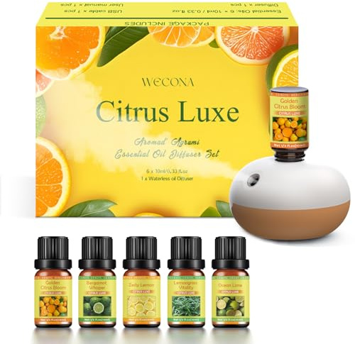 Rechargeable Waterless Oil Diffuser - 2 Mist Modes Essential Oil Diffusers with 2 Essential Oils(30ml) for Home,Car,Office - Waterless Diffuser for Essential Oils