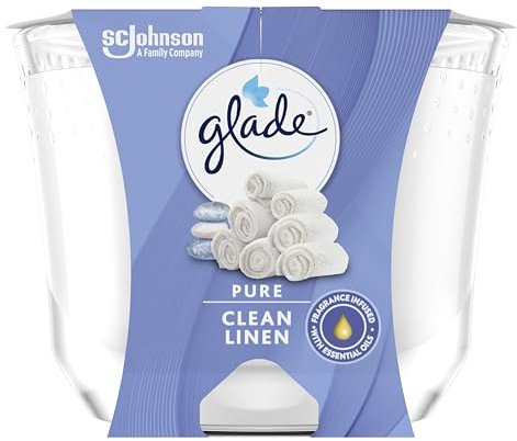 Glade (Brise) Langanhaltende Duftkerze im Glas, Pure Clean Linen, bis zu 39 Stunden Brenndauer, 4er Pack (4x224 g)