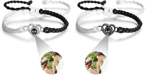 kaululu Personalisiertes Armband mit Foto für Paare Partnerarmbänder mit Gravur Armband mit Bild im Stein für Frauen Männer Freunde Freundschaftsarmband Schmuckgeschenke