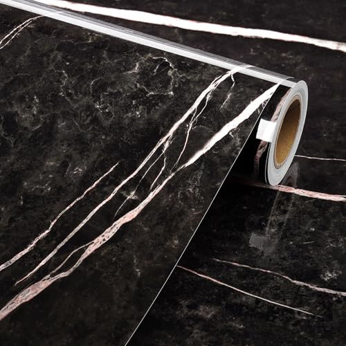 Livelynine Kitchen Worktop Vinyl Wrap Marble Black Heat Resistant Kitchen Worktop Covering Vinyl Self Adhesive Marble Wallpaper for Bathroom 40CMx5M Sticky Back Plastic for Walls Furniture Cupboards