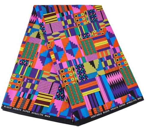 FINGERINSPIRE 5.5 m Stoff Afrikanischer Stoff Meterware 114 cm Breit Bunter Kente Wachs Bedruckter Polyesterstoff Ethno Stil Patchwork Stoff Für Party Kleid DIY Basteln Bekleidungszubehör