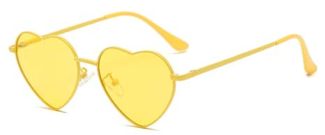 WDZAYXC Polarisierte Herz geformte Sonnenbrille für Damen Vintage Metallrahmen Nette Gläser für Party und Festival(Gelb)