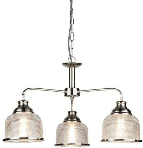Licht-Erlebnisse Hängelampe 3-flammig E27 in Silber matt Klar Ø 56 cm H: max. 1,2 m verstellbar Glas Metall Jugendstil Hängeleuchte Esszimmer Pendelleuchte Esstisch