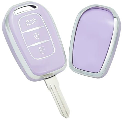 KUNIO Schlüsselhülle Passt für Renault Twingo Dacia Sandero 3 Kwid Trafic Symbol Logan Stepway Duster Dokker Schutzhülle TPU Schlüssel Cover Schlüsseletui 3 Tasten Lila
