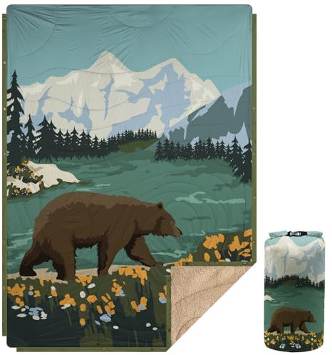 KawaGebo Kamp Campingdecke Ultraleicht Warm I Outdoor Reisedecke verstaubar I Camping Decke wasserabweisend für Wandern, Reisen, Hängematte,Van, Flugzeug DeckeI Thermal Sherpa & Ripstop,145x200cm