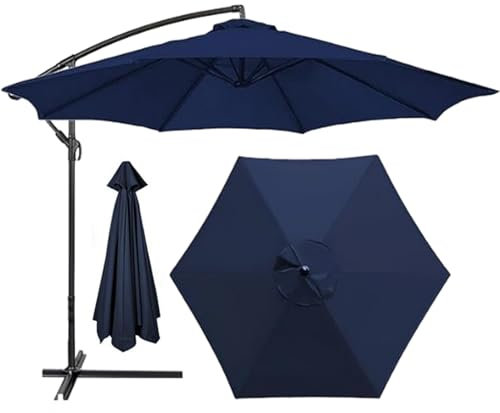 HonunGron Auvent De Remplacement pour Parasol 2m/2,7m/3m, 6 Baleines/8 Baleines Toile De Parasol Déporté Remplacement Pour Cour,Jardin,Plage,Polyester Anti UV 50+ (2.7M 8-Ribs,Bleu marine)