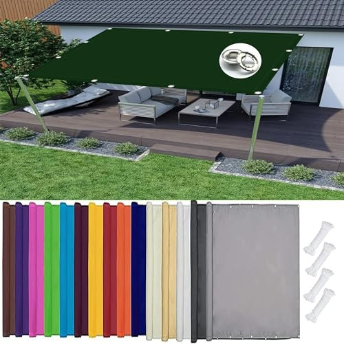 Sonnensegel Rechteckig 2.9 x 3.5 m Sonnenschirm Segel Outdoor Terrasse Gartenge Uv-Beständig Witterungsbeständig Im Viele Größe Und Farben mit Kordel, Dunkelgrün