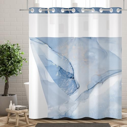 Ttincceer Rideau de Douche 180 x 188 cm en marbre Bleu, Luxueux, sans Crochets, avec œillets à Pression, Double épaisseur, imperméable, décoration de Baignoire, Polyester