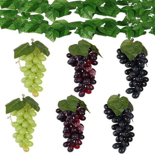 YIMINI 8 Piezas Uvas Falsas Decorativas, Racimos Uvas Artificiales, Uvas Artificiales De Plástico, Uvas Artificiales Realistas, para Decoración De Vino, Apoyos Artificiales De La Fruta