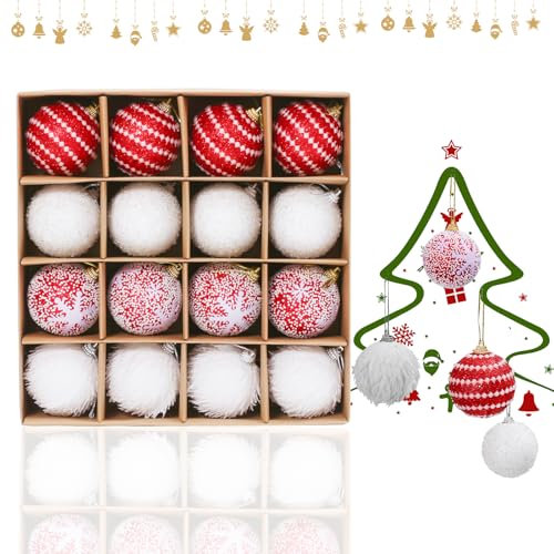 16PCS 6cm Christmas Baubles - Red & White christmas tree decorations,christmas ornaments for the home