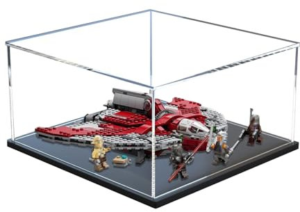 Figuren-Displaybox für LE-GO für 75362 Ahsokka Tano's T-6 Je-di Shuttlle Acryl, staubdicht, transparent, benutzerdefinierte Vitrine (kein Modell) (schwarz + 3 mm)