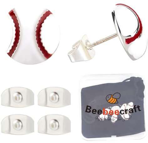 Beebeecraft 1 Box 4 Paar Baseball Ohrringe 925 Sterling Silber Ohrringe Metalllegierung Sportball Ohrringe Mit 1 Samtbeuteln Schmuckhandwerk Für Frauen Und Männer Sportfan Geschenke Weiß