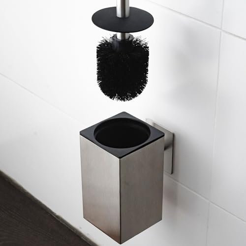 ELMOWO - Premium Edelstahl Klobürste ohne Bohren selbstklebend inkl. Spezialkleber (extrem sicherer Halt) - Klobürstenhalter zur Wandmontage - WC Bürstenhalter hängend mit elegantem Design (Silber)