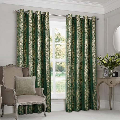 always4u 100% Blickdichter Verdunkelungsvorhang mit Golddruck 2er Set, Gardinen mit Ösen aus Samt, Thermovorhänge für Schlafzimmer Wohnzimmer Küche,Kälteisolierend, Grün,140x260cm