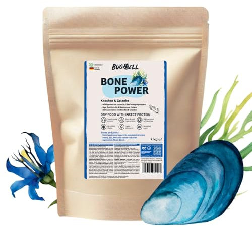 BugBell 7kg Hundefutter trocken getreidefrei, zur Knochen & Gelenkunterstützung, bei Arthrose, Patellaluxation, mit Grünlippmuschel & Spirulina & Weidenrinde & Teufelskralle