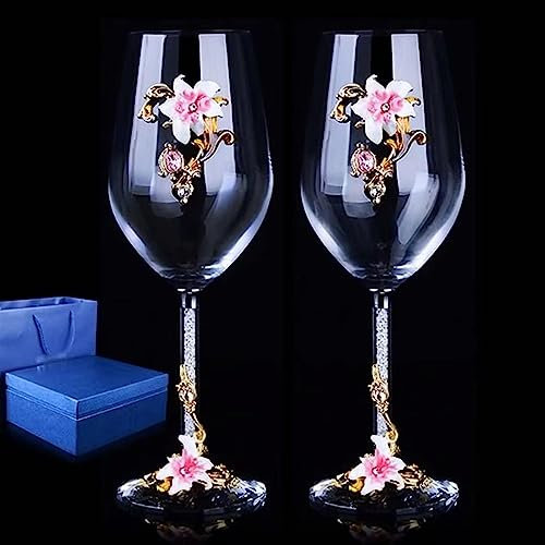 Copas de vino, cristalería for beber, copa de vino pintada a mano con esmalte de flores, copa de dureza fuerte con tallo de copa de cristal, juego de copas de vino sin plomo de cristal, copa de vino t