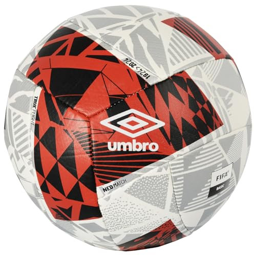 Umbro Neo Swerve Match FB Fußball, Größe 5, Weiß/Rot/Schwarz/Silber