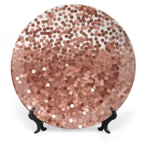 LPSADGF Assiettes décoratives en céramique pour présentation, assiette décorative en porcelaine anglaise à paillettes or rose pour décoration de la maison, 17,8 cm