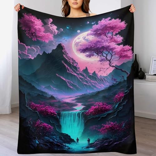 Kirschbaum japanische Kunst Decke Kuscheldecke Mit 3D Muster Fleece Warm & Weich Flauschige Flannel Decke Vier Jahreszeiten Bett Sofadecke 130×180cm