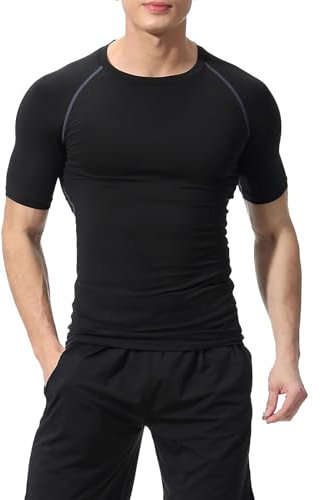 HotYou Mens Compression Top Short Sleeve Shirts Running Design Quick Dry Base Layer T-Shirts for Gym Sports Fitness Workout Cycling,Training,Black Grey 2,XS