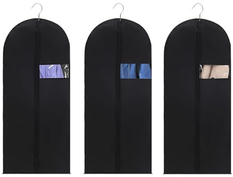 Kleidersack, 3 Stück Kleidersäcke Lang, 60 x 120 cm Staubdichte Kleidung Schutztasche, Kleidersack zur Aufbewahrung für den Kleider Mäntel Abendkleider Schwarz