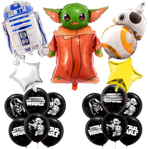 19PCS S-tar Wa Party Balloons, Cartoon Yoda Foil Balloons Wars Theme Birthday Party Decorations Set with Latex Balloon Birthday Supplies for Kids Boys Girls