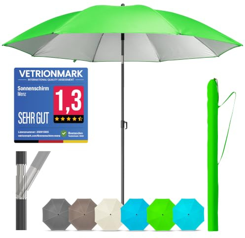 4smile Strandschirm SunnyJoy, Ø 180 cm Grün - UPF 50+ Sonnenschirm Strand mit Hülle, Sonnenschirm Balkon - Strandschirm windfest stabil, platzsparender Balkon Schirm als Ersatz für Kurbelschirm