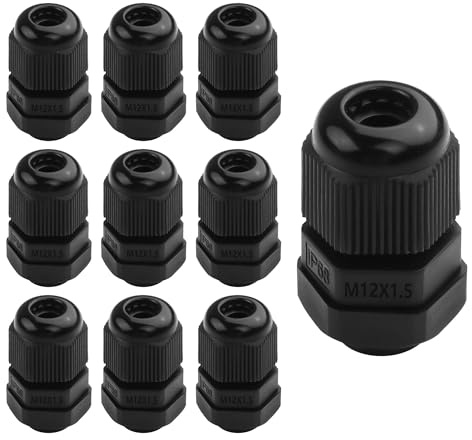 GINTOOYUN 10PCS M12x1.5 Cable Gland 3mm-6.5mm Wire Hole Waterproof Nylon Joint Adjustable Locknut with Washer (M12x1.5)