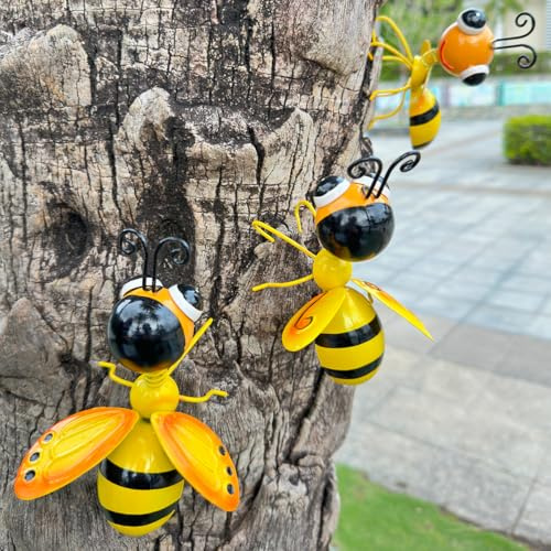 OUYULAI Decorazione 3D con api – Decorazione da giardino per esterni | decorazione per la casa del balcone | 3 pezzi sculture di api dipinte a mano | Figura Kawaii regalo per donne/mamma decorazione