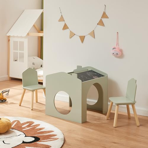 [en.casa] Zeichentisch für Kinder Romso Maltisch mit Kinderstühlen Kindertischset mit 2 Stühlen Kindersitzgruppe Hausdesign Mintgrün