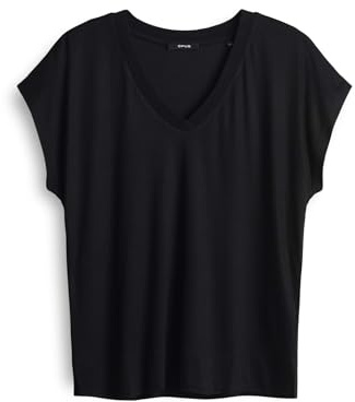 OPUS Damen Kurzarmshirt | SAVILCHEN Regular Shirt aus schimmernder Jerseyware Black, 38