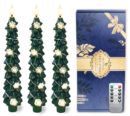 Schneeflocken Weihnachtsbaum LED kerzen 3er Pack mit Fernbedienung, Timer | Sicheres Dekorieren ohne offenes Feuer, warmes Licht für Advent, Weihnachten und gemütliche Wohnmomente