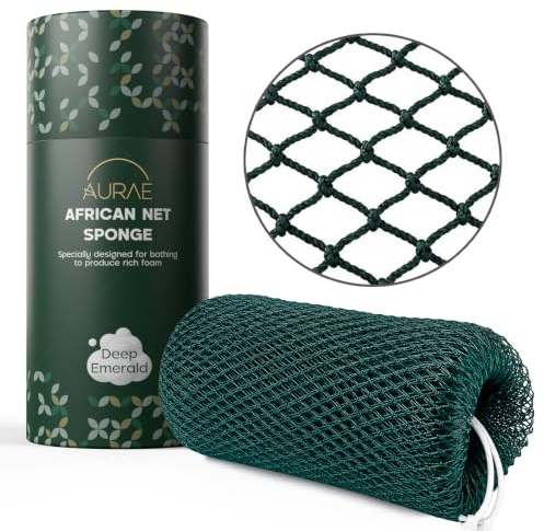 Djampe Filet de Douche Africain - Éponge Exfoliante 115 cm - Séchage Rapide | Maille Nouée qui Stimule la Circulation & Élimine les Cellules Mortes, Mousse Abondante avec Votre Savon Préféré - Vert Forêt