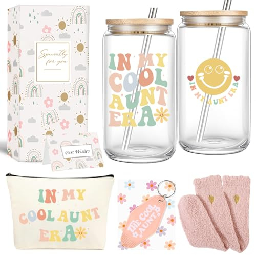 4MELLY Gifts For Aunt-In My Cool Auntie Era 16oz Iced Coffee Cups Aunt Gifts From Niece, Nephew - Birthday Gift For Auntie, New Aunts, To Be Aunts