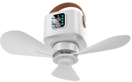 Petit ventilateur de plafond portable pour camping en plein air, intérieur ou extérieur, avec lumière LED et télécommande
