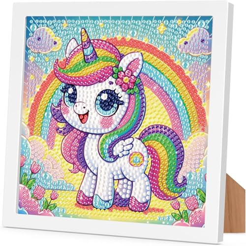 Arttoplus Diamond Painting Kinder Junge Mädchen mit Rahmen Einhorn 18x18 cm | Diamond Painting Kinder ab 4 5 6 8 10 Jahre Einhorn,Tiere 5D Diamant Malerei Set zur Geschenk und Heimdekoration