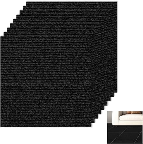 10 Stück Teppichfliesen Selbstklebende Matten 40x40cm, Teppichfliese 1.6m² Teppichboden, Teppich Fliesen zum Zuschneiden für Büros Hotel Wohnung Haus Schlafzimmer (Schwarz, 40x40cm)